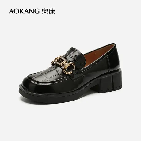 【门店发货】奥康女鞋2022秋季新款休闲乐福鞋懒人一脚蹬真皮单鞋图片