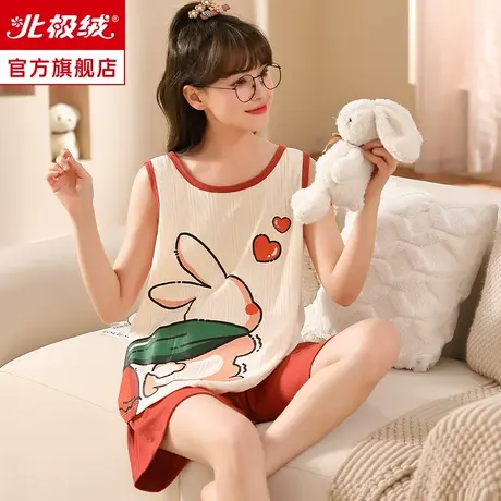 睡衣女夏季薄款可爱无袖2023年新款人造棉大码可外穿套装家居服商品大图