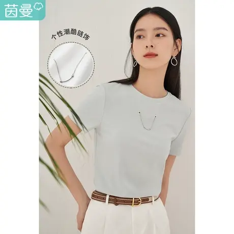 【商场同款】茵曼圆领链条T恤女士2023夏季新款套头显瘦休闲上衣商品大图