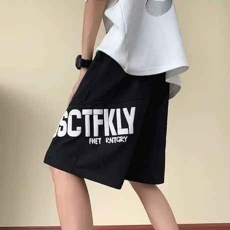 发泡字母印花短裤男士夏季五分休闲裤子男潮青少年直筒运动篮球裤商品大图