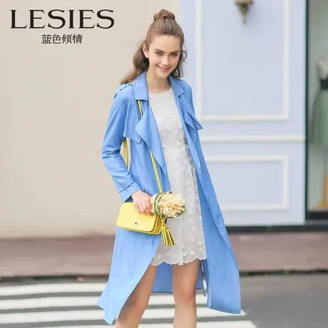 蓝色倾情春夏季女装新款 欧美翻领春秋牛仔风衣女外套中长款薄款图片