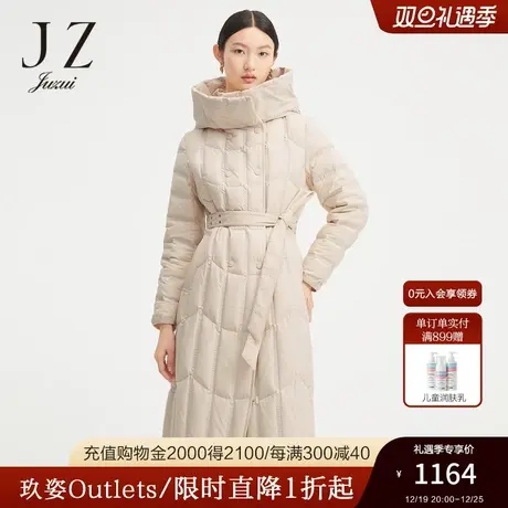 玖姿奥莱纯色连帽廓形围脖式立领保暖女长款羽绒服-JUZUI冬季新款商品大图
