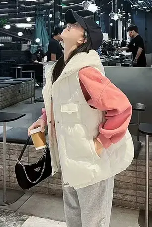 2023秋冬新款连帽加厚保暖羽绒棉外套棉马甲外套女坎肩大码马夹潮图片