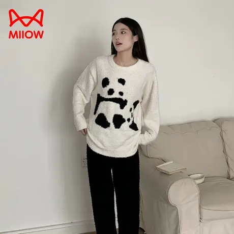 猫人睡衣女款冬季2024新款半边绒加绒加厚可外穿套头时尚家居服LH商品大图