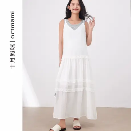 十月妈咪孕妇V领吊带裙2025新款夏季薄款外穿宽松遮肚连衣裙夏装商品大图
