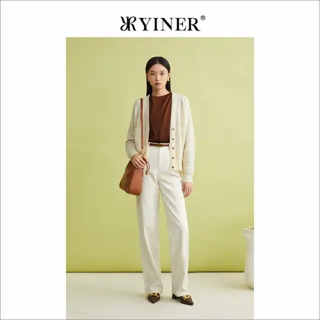 【裸感羊绒】YINER音儿春季美丽诺羊毛闪丝提花针织开衫图片