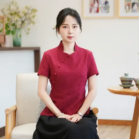 筠雅夏季新款唐装女中国风改良旗袍上衣收腰显瘦新中式女装24J176商品大图