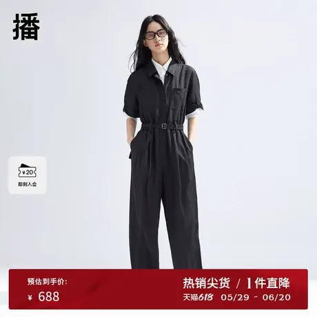 播金属腰带工装连体裤女商场同款2024春新款直筒休闲裤BDR1JD0164图片
