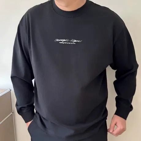 DAEVU大码男装春秋重磅廓版洗水磨破潮款加肥加大男款圆领长袖T恤商品大图
