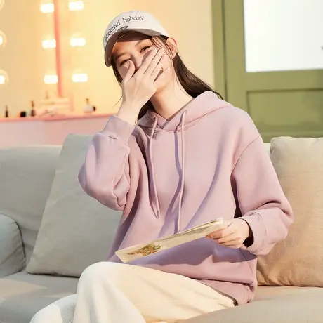 唐狮冬季新款女卫衣连帽宽松休闲帽衫慵懒风oversize加绒上衣商品大图