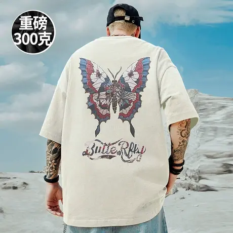 蝴蝶短袖t恤大码男装纯棉宽松情侣夏季oversize美式上衣服ins潮牌商品大图