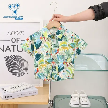 GD真维斯男童 夏季款 儿童印花衬衫时尚复古港风短袖上衣商品大图