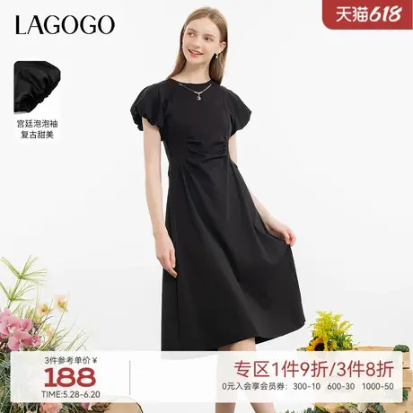 LAGOGO赫本小黑裙气质连衣裙女拉谷谷夏季新款显瘦掐腰裙修身裙子图片