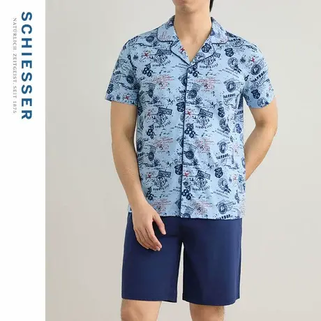 SCHIESSER舒雅男士纯棉柔软亲肤透气邮戳印花睡衣家居服套装22576商品大图