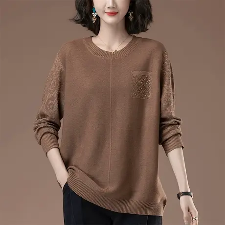 针织打底衫女秋冬季新款加肥加大码女装宽松中年妈妈洋气显瘦毛衣商品大图