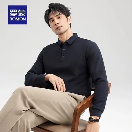 【含桑蚕丝+华夫格】罗蒙男士商务翻领T恤2025秋季新款长袖POLO衫商品大图