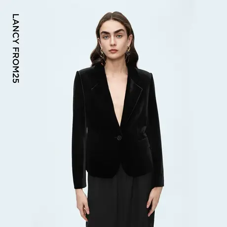 朗姿丝绒气质高级感老钱风西装外套通勤收腰西服女2025年冬季新款图片
