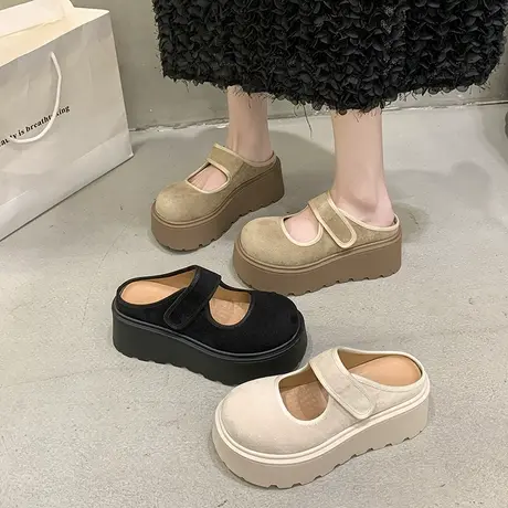 外穿包头半拖鞋女2025新款秋季厚底增高百搭勃肯鞋小个子懒人拖鞋商品大图