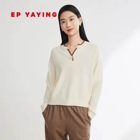 EP雅莹女装 牦牛绒绵羊毛混纺圆领宽松针织衫 2023秋冬新款9580A图片