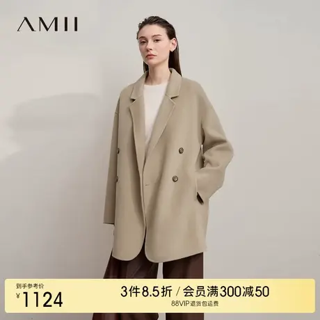 Amii2025冬新款轻奢宽松中长双排扣翻领落肩袖全羊毛双面呢外套商品大图