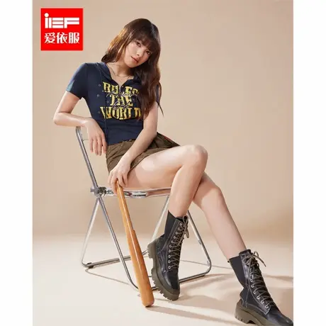 IEF/爱依服2025夏季新款美式潮酷个性辣妹气质设计感印花百搭卫衣图片