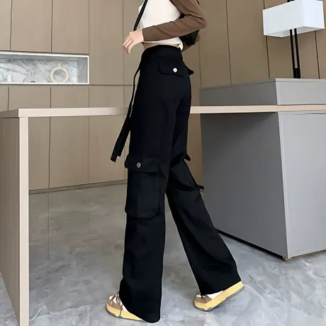 高街辣妹工装裤女秋季复古时尚显瘦多口袋韩系长裤百搭女裤AX商品大图