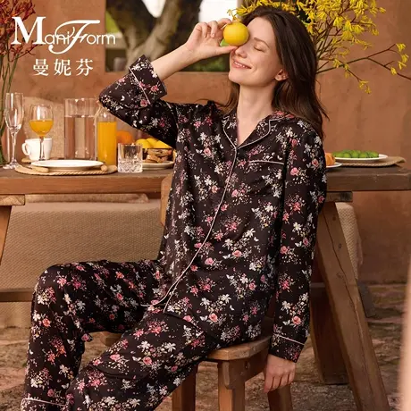 曼妮芬圆领开襟长袖长裤套装20320783商品大图