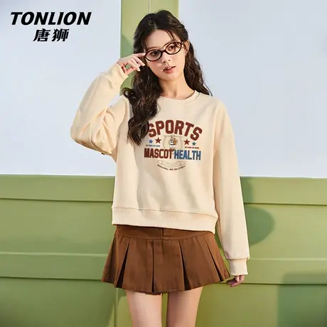 唐狮官方短款圆领卫衣女2026新款春秋款小个子韩版宽松休闲上衣VB图片