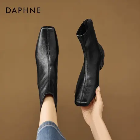 达芙妮切尔西短靴黑色短靴女2026新款春季加绒瘦瘦靴女粗跟马丁靴商品大图