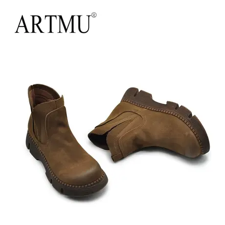 Artmu阿木复古切尔西靴女舒适百搭厚底短靴2023新款真皮烟筒靴图片