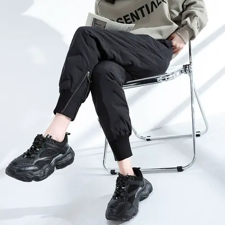 羽绒裤女外穿时尚2021年冬季新款高腰宽松显瘦白鸭绒加厚束脚棉裤图片