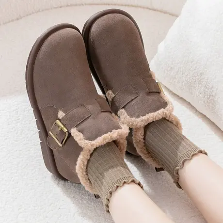 皮靴矮女2023新款春季加厚大码雪地靴女41一43简约风磨毛短靴女图片