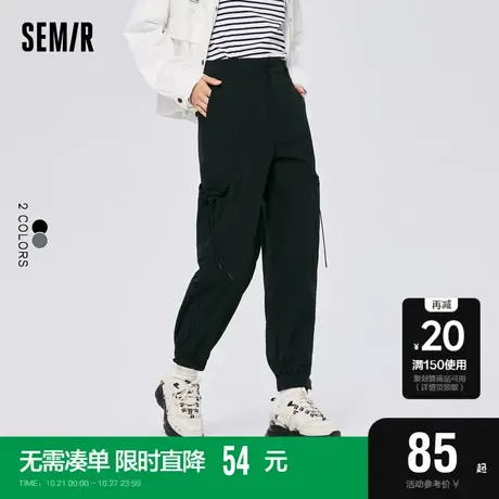 森马休闲裤女纯色工装裤简约盐系2022早秋新款帅气肌理运动裤高街商品大图