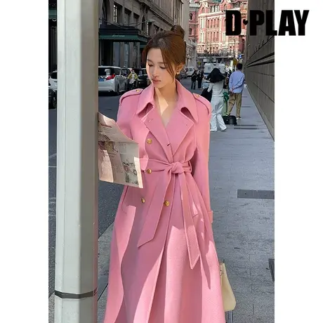 DPLAY2023冬重磅轻奢氛围感粉色中长款过膝双面呢大衣外套商品大图
