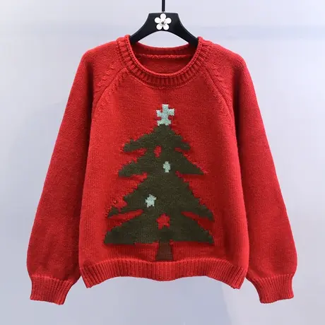 圣诞节红色套头毛衣女秋冬2023新款宽松慵懒风设计感洋气针织衫图片