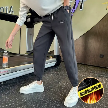 冬季加绒卫裤男潮流百搭字母休闲裤2023新款宽松束脚加厚运动裤商品大图