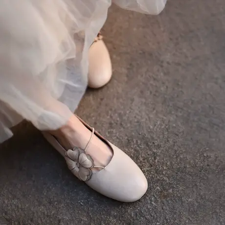 Artmu阿木原创复古手工鞋低跟花朵单鞋女真皮女鞋子2023春季新款商品大图