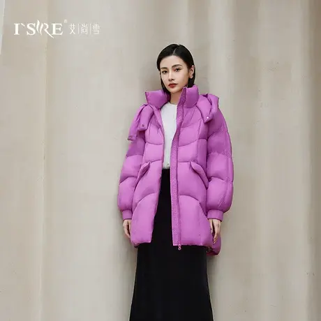 2023新款艾尚雪中长款连帽茧型宽松轻量鹅绒服面包服女097图片