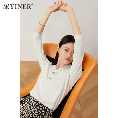 YINER音儿奥莱女装秋季V领七分袖毛针织衫商品大图