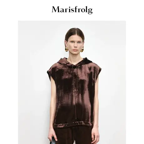 【轻礼系列】玛丝菲尔秋季桑蚕丝咖色丝绒无袖卫衣T恤图片
