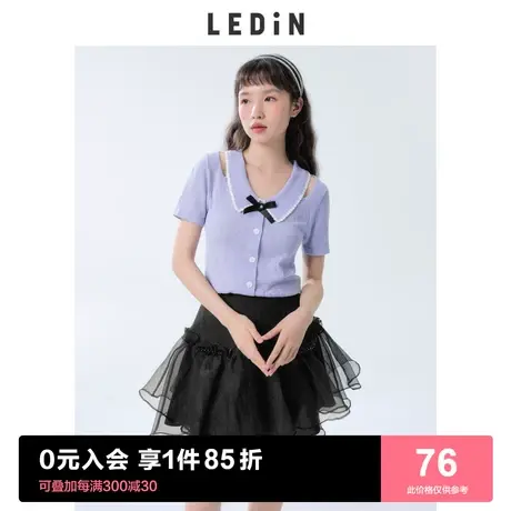 乐町Polo领T恤上衣女短款夏季新款露肩辣妹短袖针织衫图片