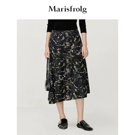 【美利奴羊毛】玛丝菲尔冬季新款铃兰花稿斜裁剪裁半身裙商品大图