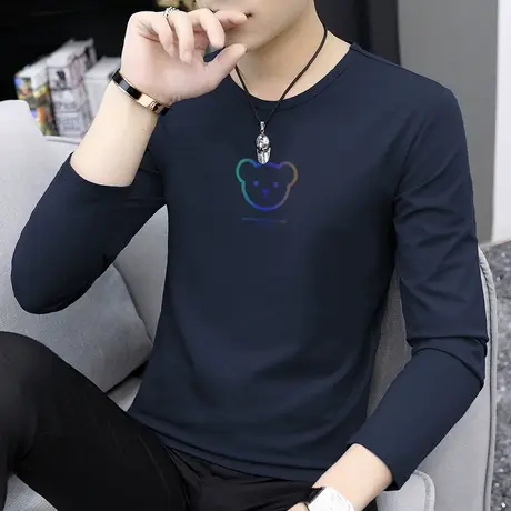 莫代尔小熊t恤男长袖秋季上衣服潮流内搭打底衫印花体恤秋衣小衫商品大图
