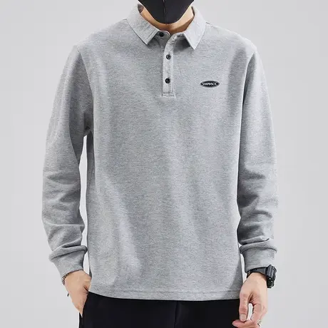 2023新款珠地棉polo衫男士长袖翻领t恤商务带领打底衫有领秋衣服商品大图