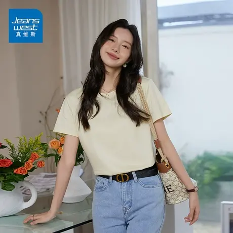 JO真维斯短袖女宽松2023年新款纯色T恤百搭半袖上衣潮商品大图