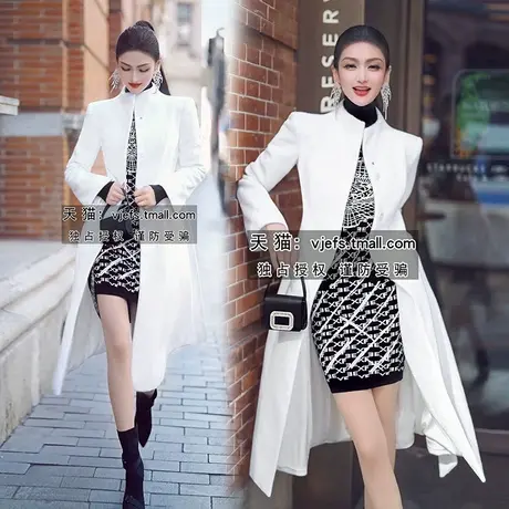 VJE冬季干练减龄白色毛呢外套女新品修身显瘦中长款呢子大衣图片