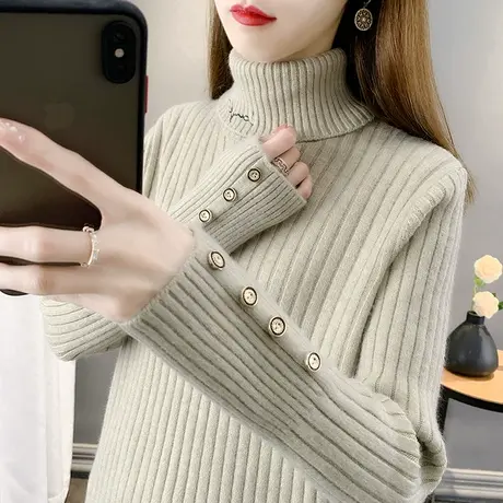 2024年新款秋冬高领毛衣女宽松外穿加厚两翻领打底衫内搭针织衫女商品大图