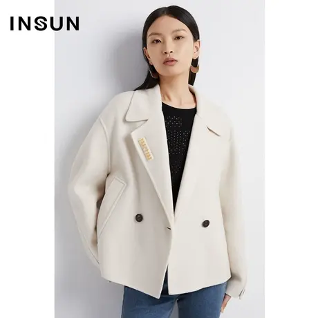INSUN恩裳线上专选冬季绵羊毛双面呢短款毛呢外套商品大图