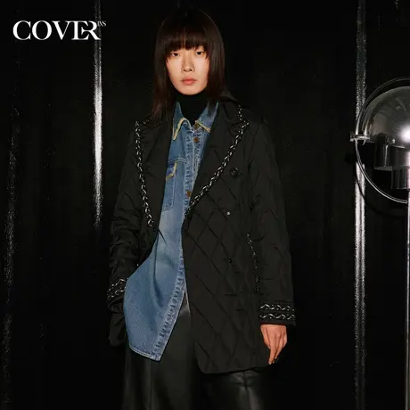 COVER冬季西装领织带小香风三防羽绒服商品大图