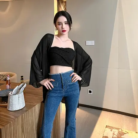 2023夏季新款雪纺防晒薄款开衫小披肩外搭女洋气小众修身长袖外套图片